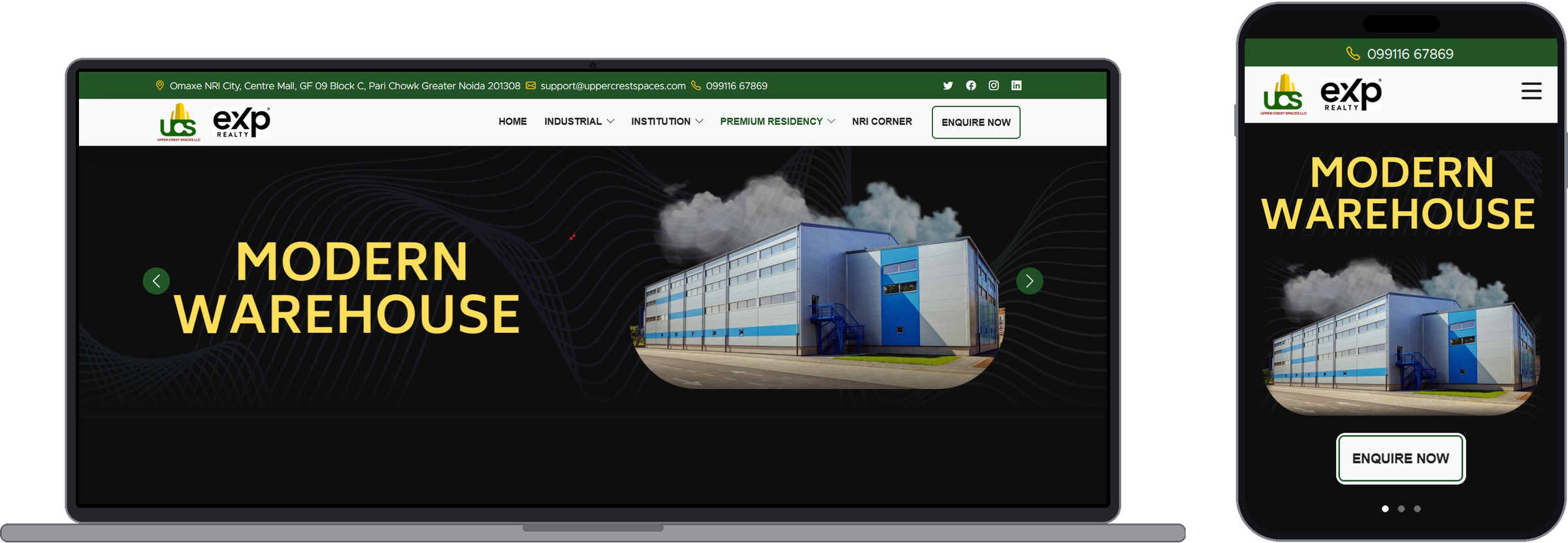 Upper Crest Spaces website on desktop and mobile